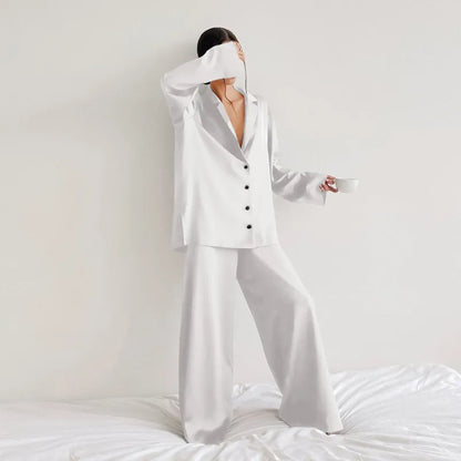 Women's Home Silk Pure Color Pajamas - # WOAA21710002-PRG