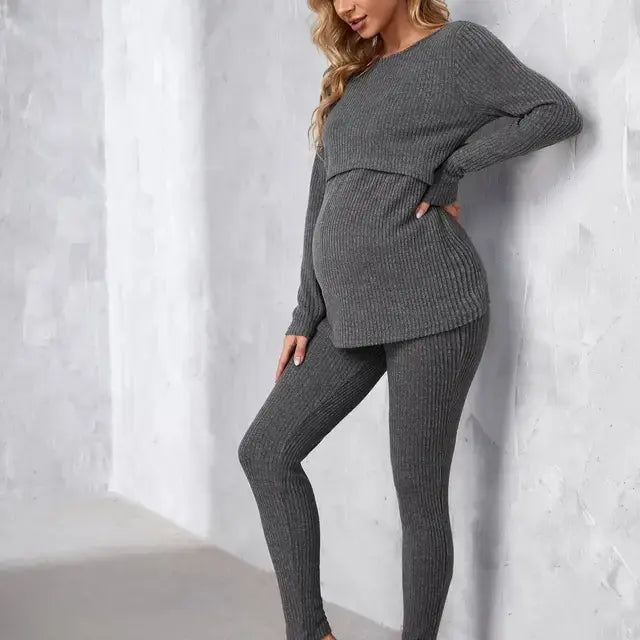 Women's Maternity Solid 2 Pieces Set - # WOAA51310001-PRG-NURSG