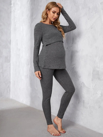 Women's Maternity Solid 2 Pieces Set - # WOAA51310001-PRG-NURSG