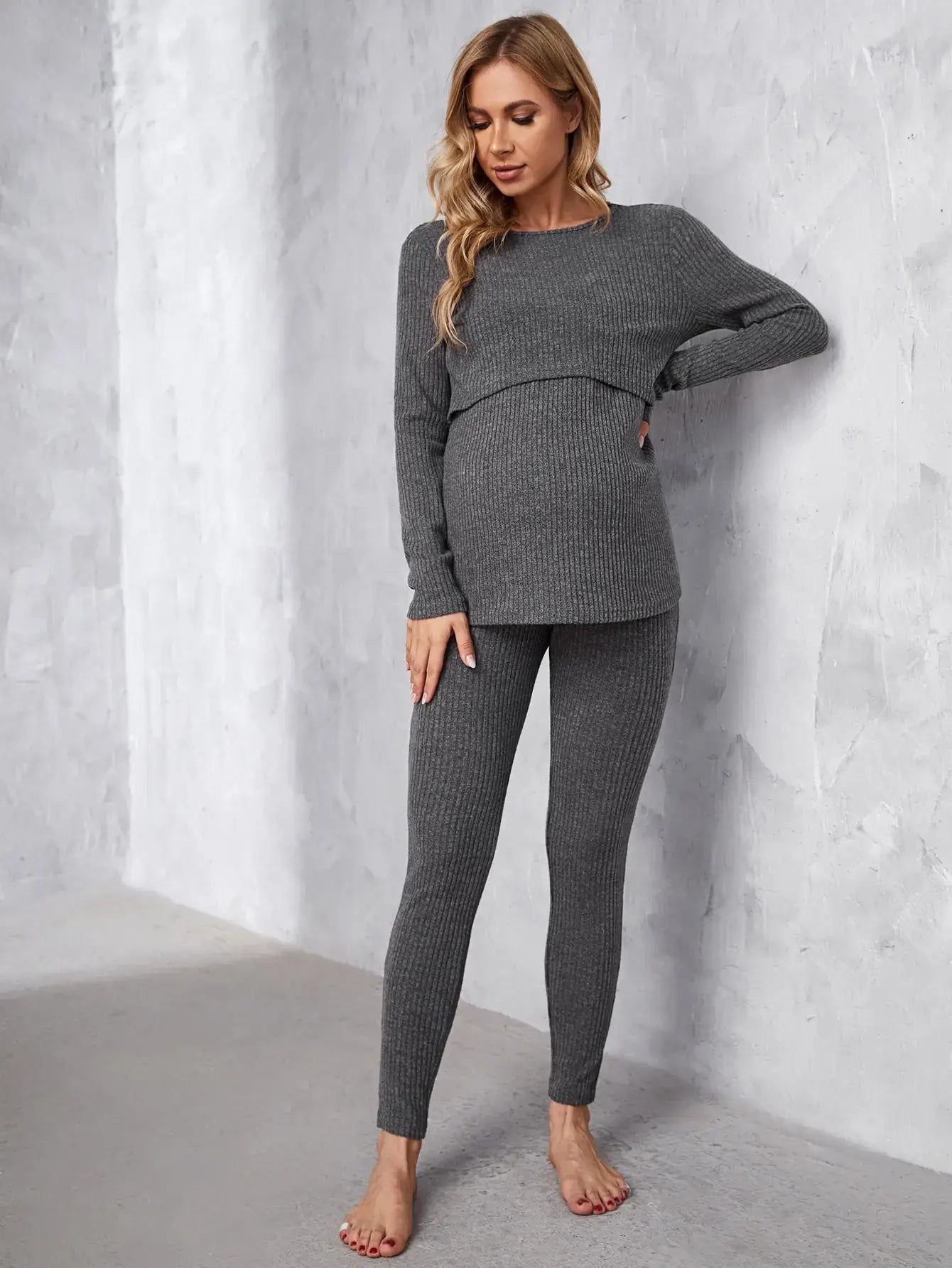 Women's Maternity Solid 2 Pieces Set - # WOAA51310001-PRG-NURSG