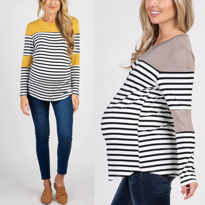 Women's Maternity Striped Long Sleeve T-Shirt | Also for Nursing - # PRGTA11510017