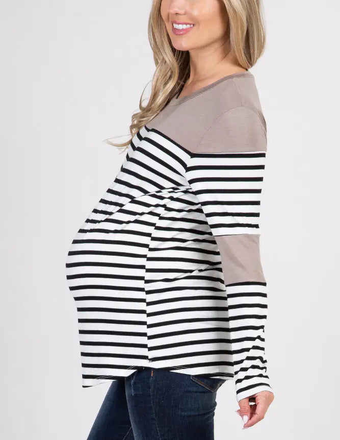 Women's Maternity Striped Long Sleeve T-Shirt | Also for Nursing - # PRGTA11510017