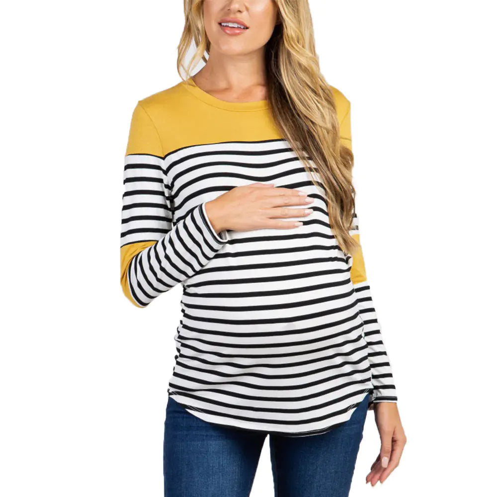 Women's Maternity Striped Long Sleeve T-Shirt | Also for Nursing - # PRGTA11510017