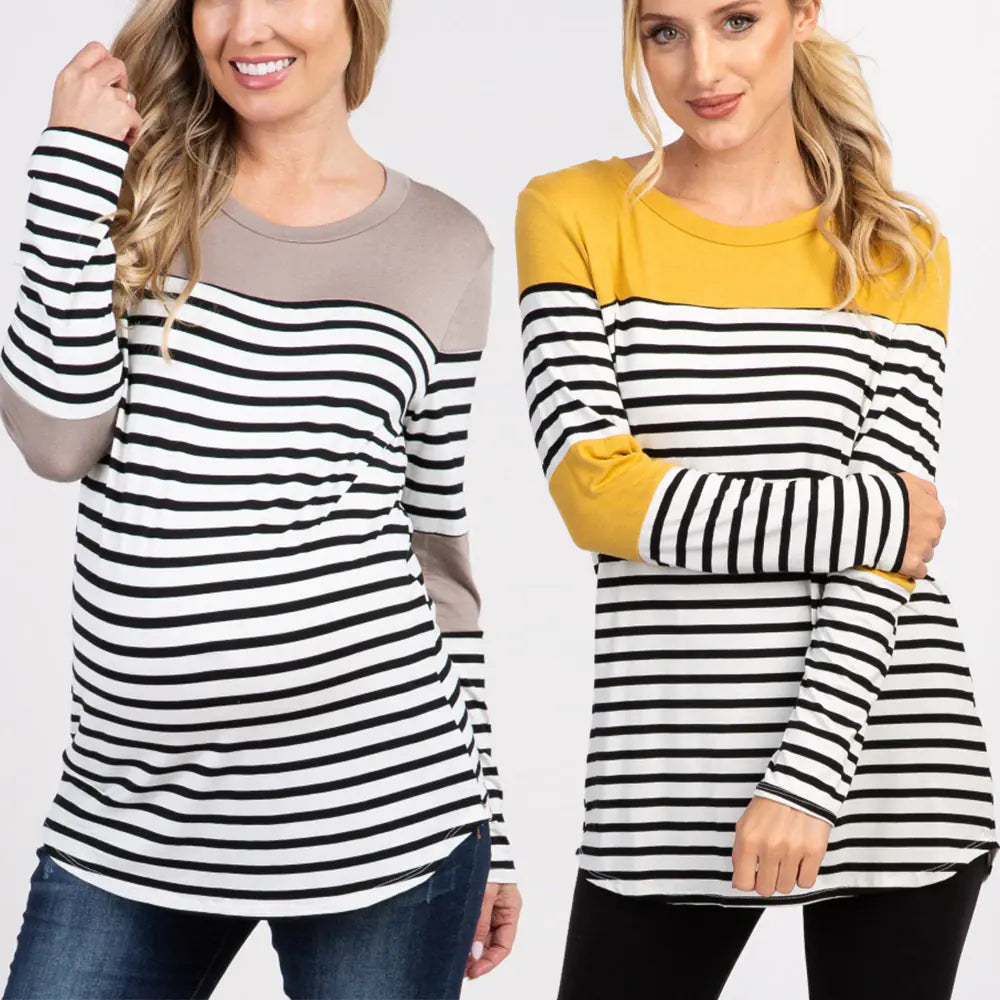 Women's Maternity Striped Long Sleeve T-Shirt | Also for Nursing - # PRGTA11510017