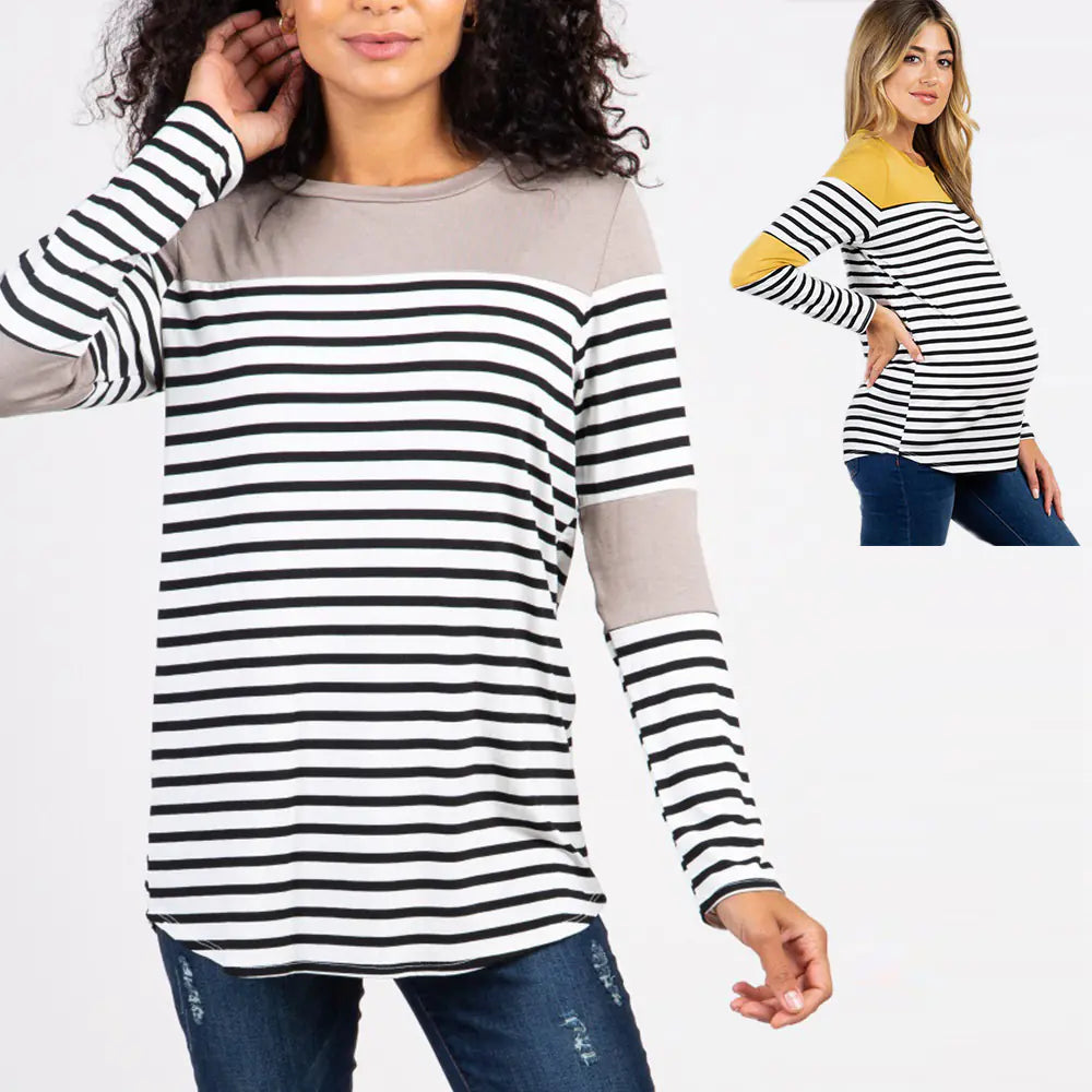 Women's Maternity Striped Long Sleeve T-Shirt | Also for Nursing - # PRGTA11510017