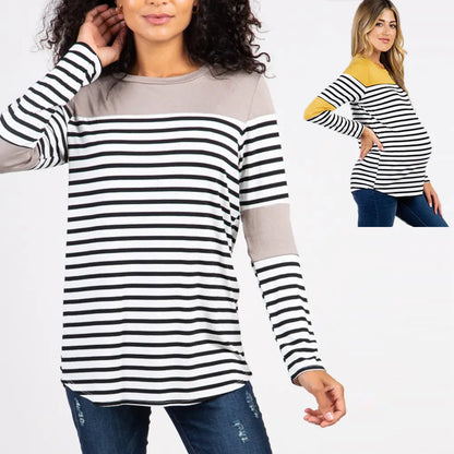Women's Maternity Striped Long Sleeve T-Shirt | Also for Nursing - # PRGTA11510017