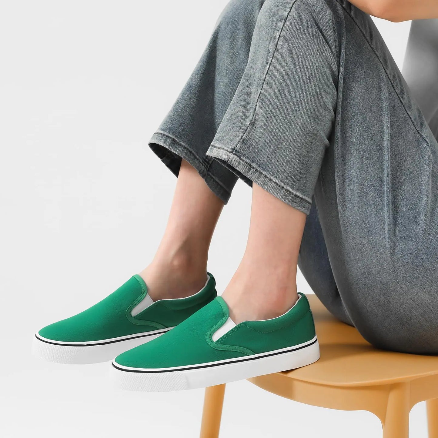 Women's Slip on Shoes Canvas Sneakers Loafers Non Slip Shoes Low Top Casual Shoes 9.5 Dark Green - # GIAA73710012