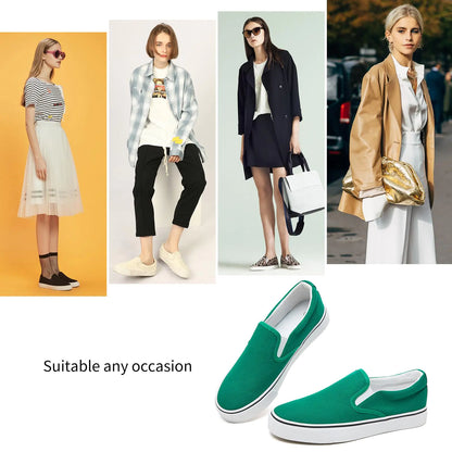 Women's Slip on Shoes Canvas Sneakers Loafers Non Slip Shoes Low Top Casual Shoes 9.5 Dark Green - # GIAA73710012