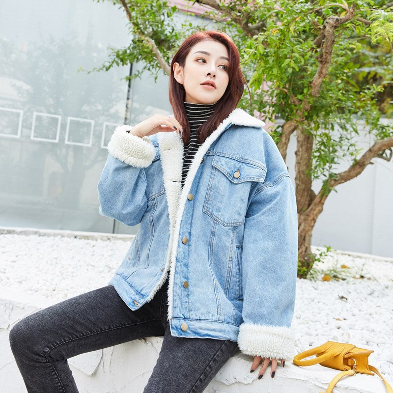 Women's Winter Denim Jacket with Fleece Lining - # GIAA23210004