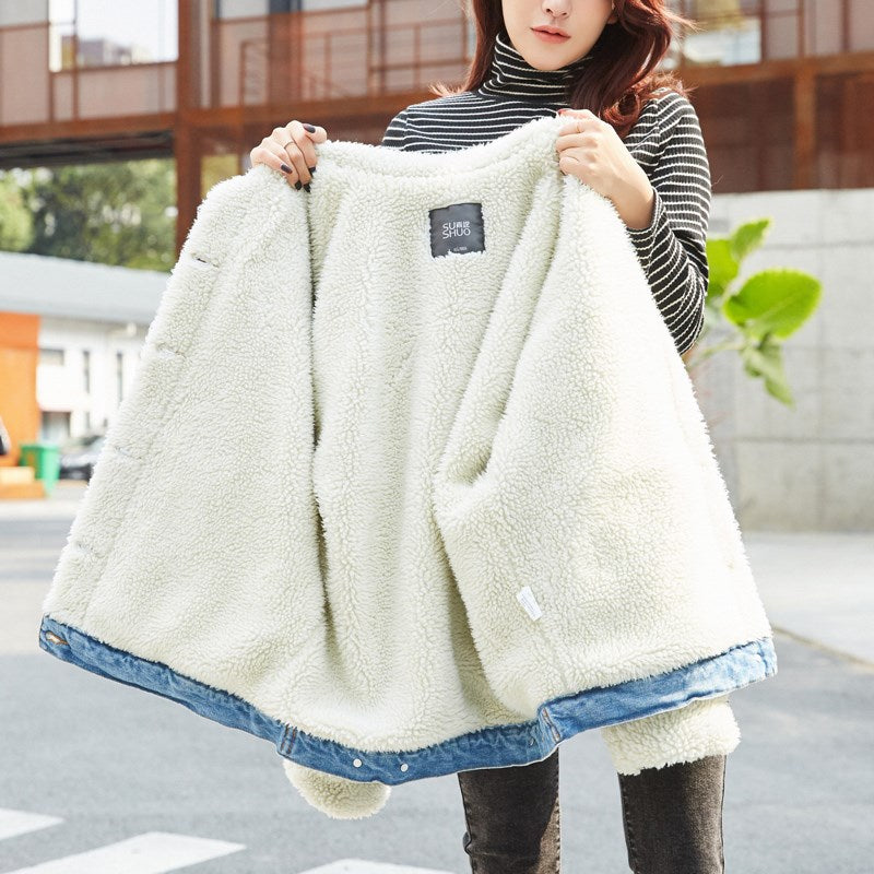 Women's Winter Denim Jacket with Fleece Lining - # GIAA23210004
