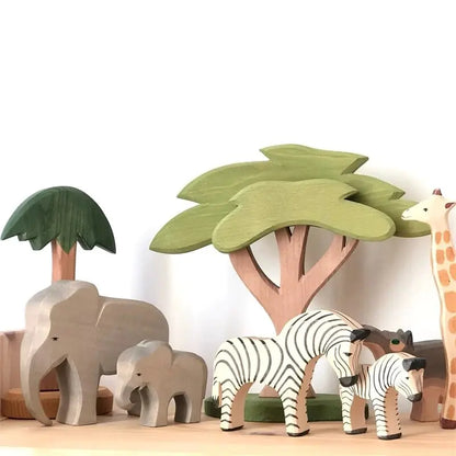 Wooden Animal Figures Handcrafted Elephant Lion Giraffe Toys - # BOT&G512610002
