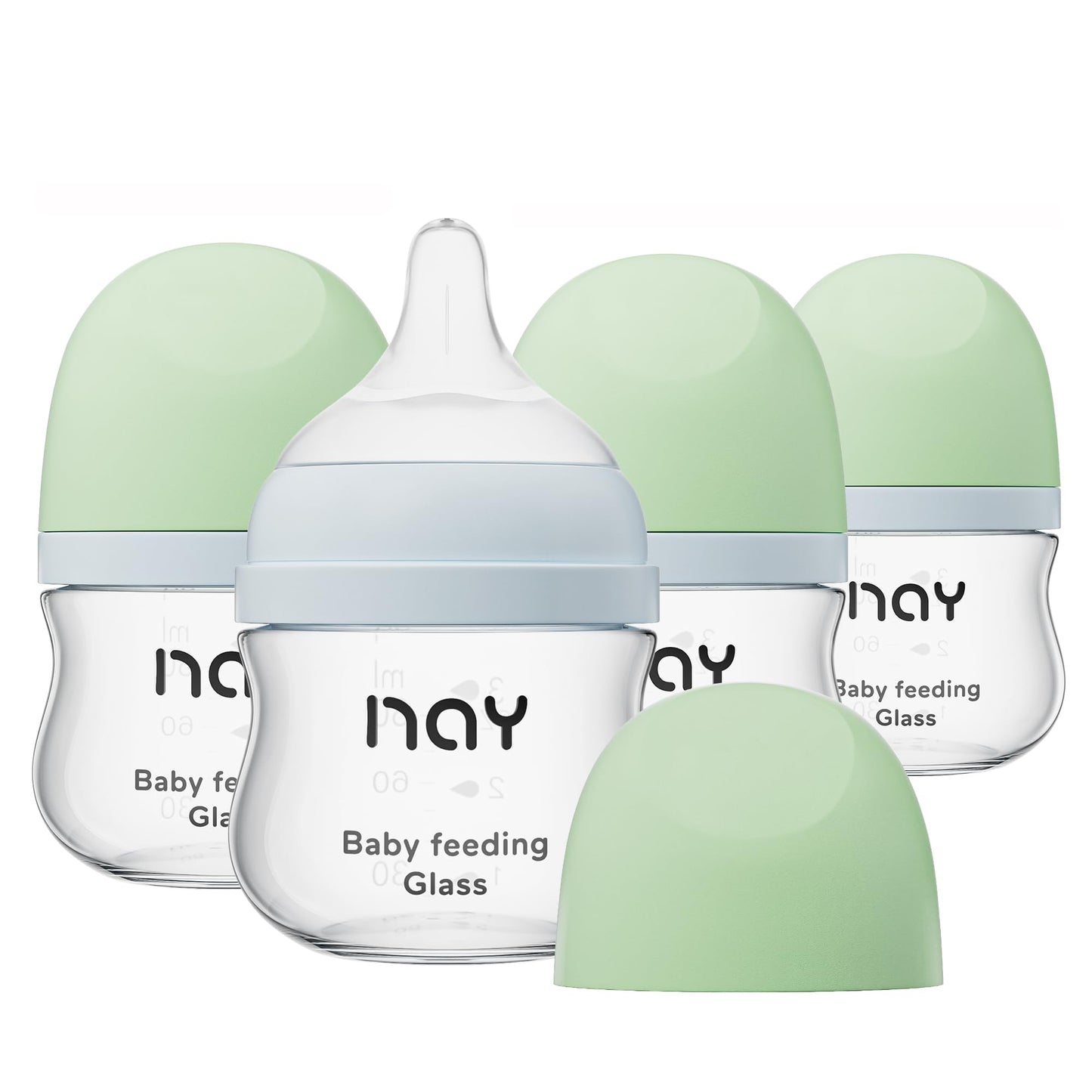 Yanyoyo Natural Glass Baby Bottle | Wide Neck Newborn Anti-Colic Baby Bottle | Clear 3oz(Pack of 4) | Includes 4Pcs Slow Flow Nipple(SS) | 0 Months+ - # BAGE21810013