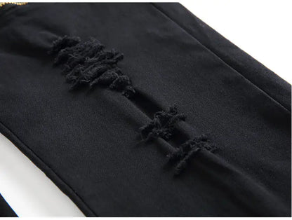 Zippered Holes Elastic Trend Denim Pants - # BOAA13410009