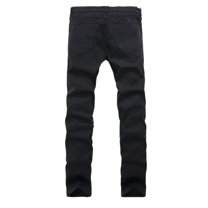 Zippered Holes Elastic Trend Denim Pants - # BOAA13410009